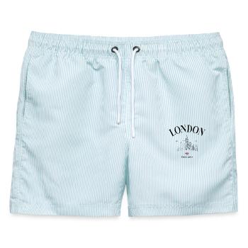 Union Jack Minimal-Emblem - Männer Badeshorts - hellblau gestreift - Vorne - AI Model Male 178 light (178cm)