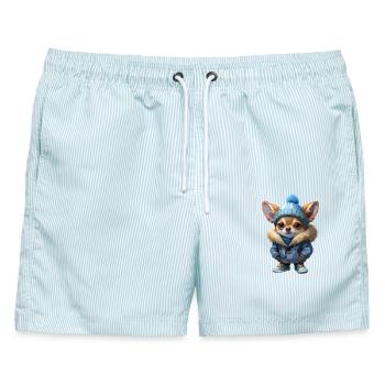 Chihuahua Winter Outfit - Männer Badeshorts - hellblau gestreift - Vorne - AI Model Male 178 light (178cm)