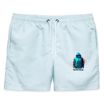 „Urban Energy” – Inspiriert von der Kraft der Stad - Männer Badeshorts - hellblau gestreift - Vorne - AI Model Male 178 light (178cm)