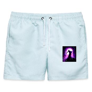 Beerdigungsnacht - Männer Badeshorts - hellblau gestreift - Vorne - AI Model Male 178 light (178cm)