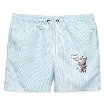 Guck Guck Nilpferd I Flusspferd I Hippotamus - Männer Badeshorts - hellblau gestreift - Vorne - AI Model Male 178 light (178cm)