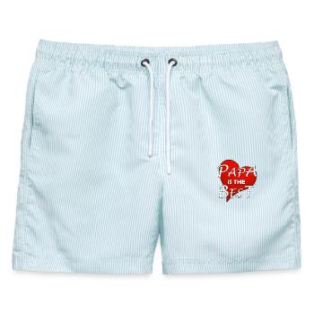 PAPA IS THE BEST - Männer Badeshorts - hellblau gestreift - Vorne - AI Model Male 178 light (178cm)
