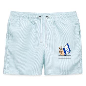 Flagge Israel Friedenszeichen Textraum - Männer Badeshorts - hellblau gestreift - Vorne - AI Model Male 178 light (178cm)