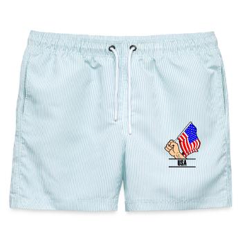 Flagge USA Fausttext USA - Männer Badeshorts - hellblau gestreift - Vorne - AI Model Male 178 light (178cm)