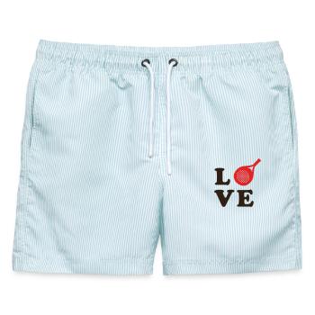 LIEBE Padel - Männer Badeshorts - hellblau gestreift - Vorne - AI Model Male 178 light (178cm)
