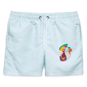 Farbüberlagerte Abstraktion - Männer Badeshorts - hellblau gestreift - Vorne - AI Model Male 178 light (178cm)