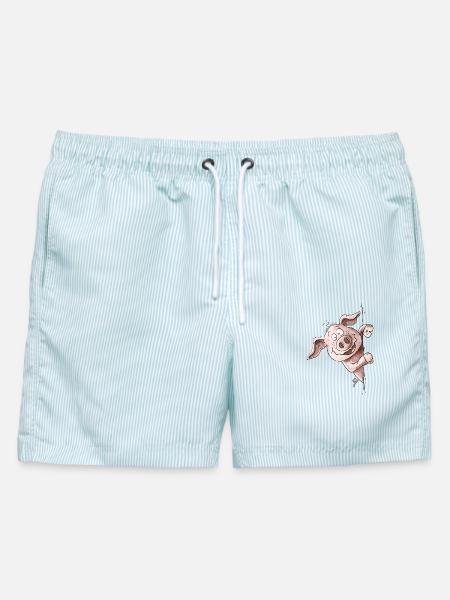 Drolliges Schweinchen Schwein Wutz Wutzchen - Männer Badeshorts - hellblau gestreift