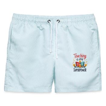 Lehren ist Meine Superkraft - Männer Badeshorts - hellblau gestreift - Vorne - AI Model Male 178 light (178cm)