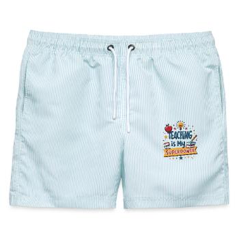 Lehren ist Meine Superkraft - Männer Badeshorts - hellblau gestreift - Vorne - AI Model Male 178 light (178cm)