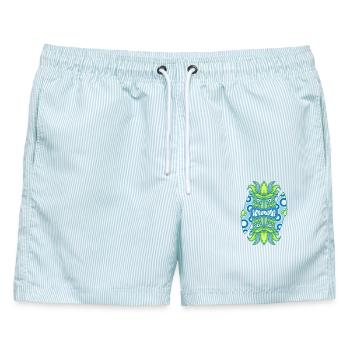 Blauer Tiki König - Surfen - Männer Badeshorts - hellblau gestreift - Vorne - AI Model Male 178 light (178cm)