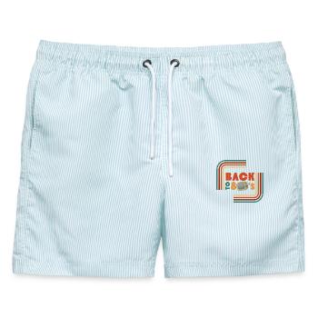 Rückblick 80er Retro TV - Männer Badeshorts - hellblau gestreift - Vorne - AI Model Male 178 light (178cm)