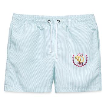 RUBIN Hochzeit 40 Jahre Hochzeitsjubiläum - Männer Badeshorts - hellblau gestreift - Vorne - AI Model Male 178 light (178cm)