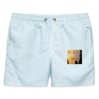 Silber und Gold 2019 - Männer Badeshorts - hellblau gestreift - Vorne - AI Model Male 178 light (178cm)