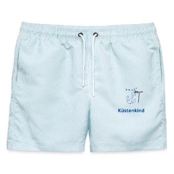 Küstenkind - Männer Badeshorts - hellblau gestreift - Vorne - AI Model Male 178 light (178cm)