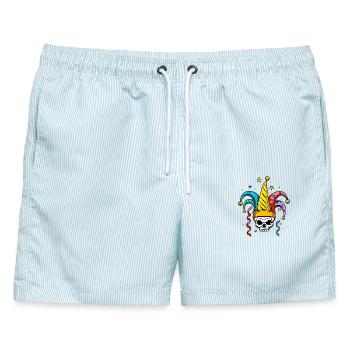 Totenschädel mit Narrenkappe für Karneval - Männer Badeshorts - hellblau gestreift - Vorne - AI Model Male 178 light (178cm)