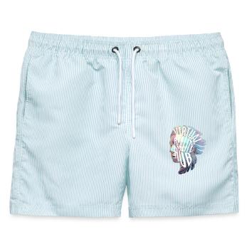 VR Hub - Männer Badeshorts - hellblau gestreift - Vorne - AI Model Male 178 light (178cm)