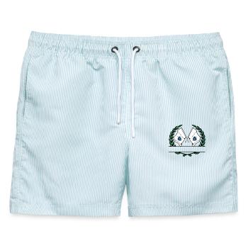 Flaggen USA Massachusetts Lorbeerkranz Banner - Männer Badeshorts - hellblau gestreift - Vorne - AI Model Male 178 light (178cm)