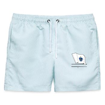 Flagge Massachusetts Textbanner - Männer Badeshorts - hellblau gestreift - Vorne - AI Model Male 178 light (178cm)