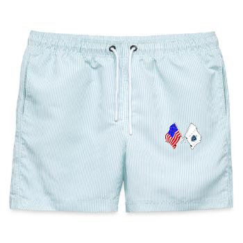 Flagge der USA und des Bundesstaates Massachusetts gekreuzt - Männer Badeshorts - hellblau gestreift - Vorne - AI Model Male 178 light (178cm)