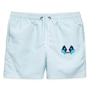 Zwei Flaggen mit dem Text MINNESOTA - Männer Badeshorts - hellblau gestreift - Vorne - AI Model Male 178 light (178cm)