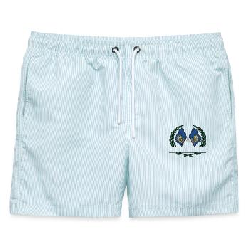 Fahnen USA Indaho Lorbeerkranz Banner - Männer Badeshorts - hellblau gestreift - Vorne - AI Model Male 178 light (178cm)