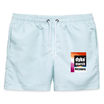 Dyke*March Nürnberg 2025 lesbian flag - Männer Badeshorts - hellblau gestreift - Vorne - AI Model Male 178 light (178cm)