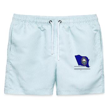 Hinweis New Hampshire Textbanner - Männer Badeshorts - hellblau gestreift - Vorne - AI Model Male 178 light (178cm)