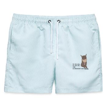 Lustiger Spruch - Kein Interesse - Männer Badeshorts - hellblau gestreift - Vorne - AI Model Male 178 light (178cm)