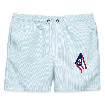 Flagge von Ohio - Männer Badeshorts - hellblau gestreift - Vorne - AI Model Male 178 light (178cm)