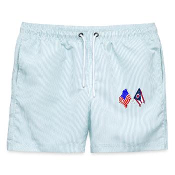 Flagge der USA und des Bundesstaates Ohio gekreuzt - Männer Badeshorts - hellblau gestreift - Vorne - AI Model Male 178 light (178cm)