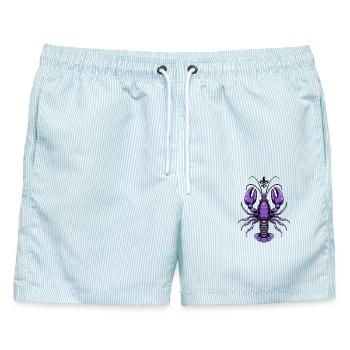 Mardi Gras Languste mit Fleur-de-Lis Design - Männer Badeshorts - hellblau gestreift - Vorne - AI Model Male 178 light (178cm)