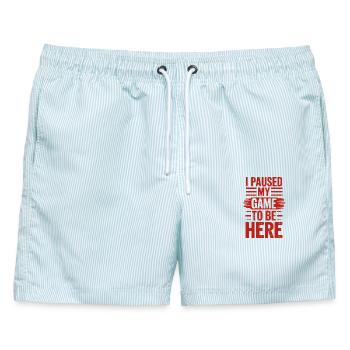 I Paused My Game To Be Here Spruch für Gamer - Männer Badeshorts - hellblau gestreift - Vorne - AI Model Male 178 light (178cm)