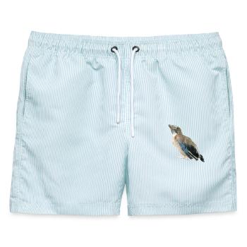 Eichelhäher Jungvogel - Männer Badeshorts - hellblau gestreift - Vorne - AI Model Male 178 light (178cm)
