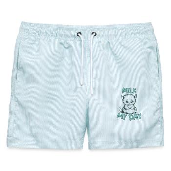 Milk My Day Katzen Shirt - Männer Badeshorts - hellblau gestreift - Vorne - AI Model Male 178 light (178cm)