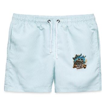 Jimny 4x4 Stay Wild Offroad Off-Road Off Road Car - Männer Badeshorts - hellblau gestreift - Vorne - AI Model Male 178 light (178cm)