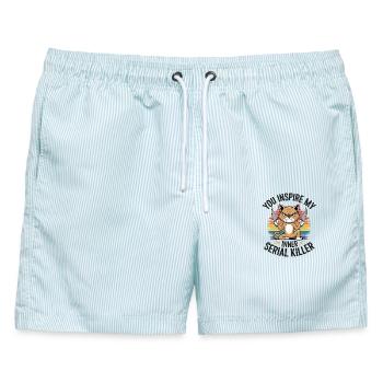 Du inspirierst meinen inneren Serienmörder - Männer Badeshorts - hellblau gestreift - Vorne - AI Model Male 178 light (178cm)