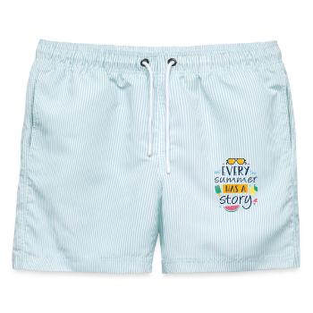 Jeder Sommer hat eine Geschichte - Männer Badeshorts - hellblau gestreift - Vorne - AI Model Male 178 light (178cm)