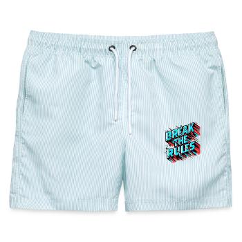 Break the Rules – Glitch Effect - Männer Badeshorts - hellblau gestreift - Vorne - AI Model Male 178 light (178cm)