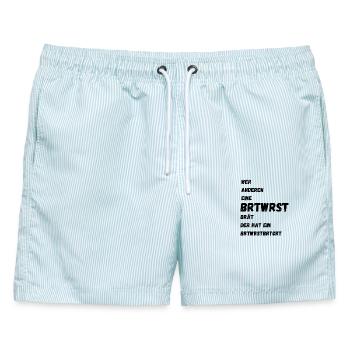 bratwurst grillen papa dad joke witz grillmeister - Männer Badeshorts - hellblau gestreift - Vorne - AI Model Male 178 light (178cm)