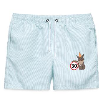 Geburtstag 30 - Männer Badeshorts - hellblau gestreift - Vorne - AI Model Male 178 light (178cm)