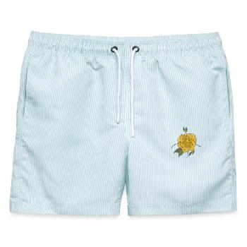 Gelbe Blume - Männer Badeshorts - hellblau gestreift - Vorne - AI Model Male 178 light (178cm)