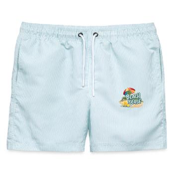 Strand bitte - Männer Badeshorts - hellblau gestreift - Vorne - AI Model Male 178 light (178cm)