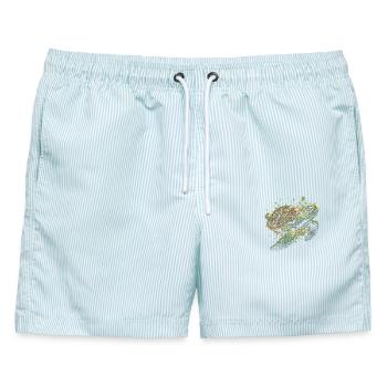 Coole Schildkröte als schickes Porträt - Männer Badeshorts - hellblau gestreift - Vorne - AI Model Male 178 light (178cm)