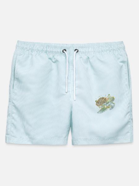 Coole Schildkröte als schickes Porträt - Männer Badeshorts - hellblau gestreift