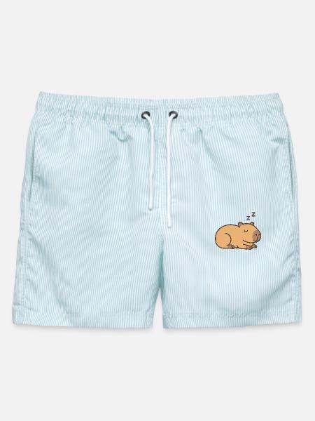 Schlafendes Wasserschwein - Männer Badeshorts - hellblau gestreift