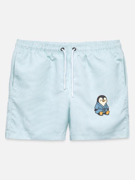 Pinguin im Bademantel - Männer Badeshorts - hellblau gestreift