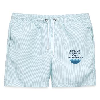 Tief oberflächlich - Männer Badeshorts - hellblau gestreift - Vorne - AI Model Male 178 light (178cm)