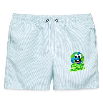 KLIMA IST WICHTIG - Männer Badeshorts - hellblau gestreift - Vorne - AI Model Male 178 light (178cm)