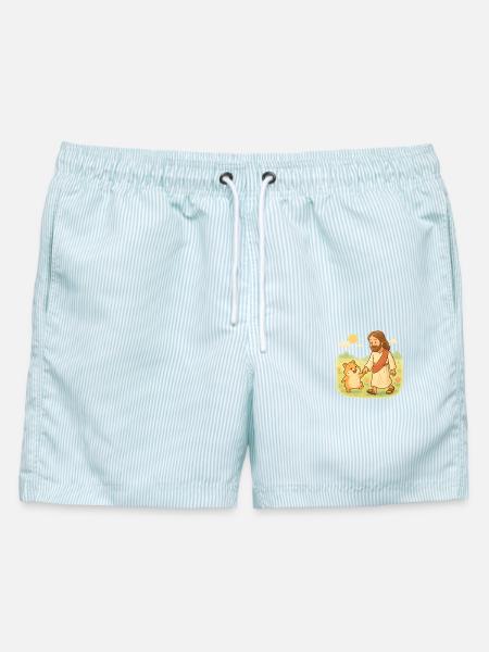 Loving Jesus geht mit einem Hamster spazieren - Männer Badeshorts - hellblau gestreift