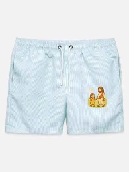 Walk with Jesus (Mädchen) - Männer Badeshorts - hellblau gestreift
